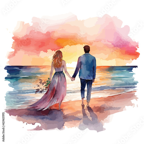 A romantic beach wedding watercolor