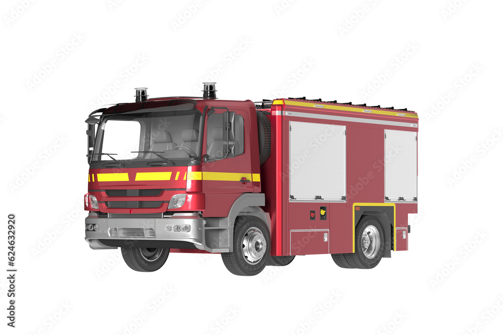 cross side view of fire truck isolated on white empty background premium png