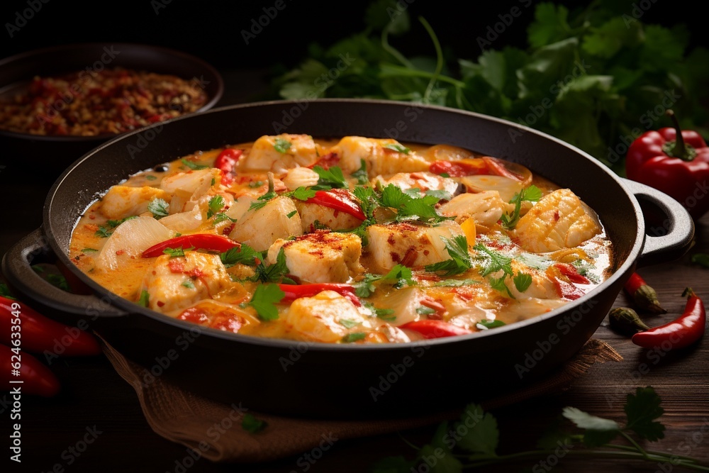 Moqueca Delight, A Captivating Image of Traditional Brazilian Fish Stew Created with Generative AI