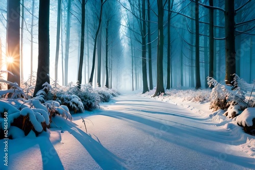 winter forest in the evening