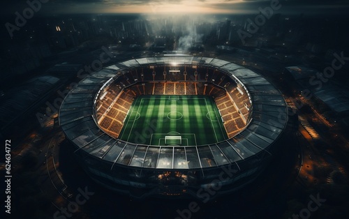 An aerial view of a soccer stadium. AI