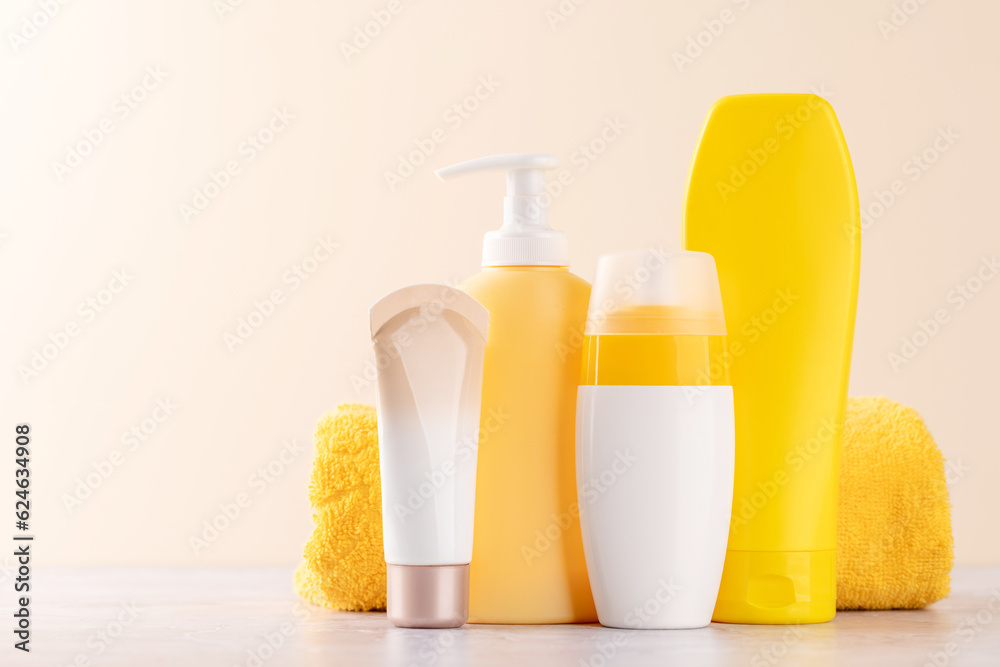 A vibrant collection of toiletry tubes A vibrant collection of toiletry tubes