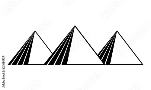 Black three egypt ancient pyramids of giza are egyptian pharaoh tomb icon outline icon flat vector design