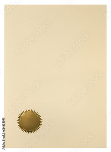 Certificate Degree with Gold Seal Isolated on White Background.