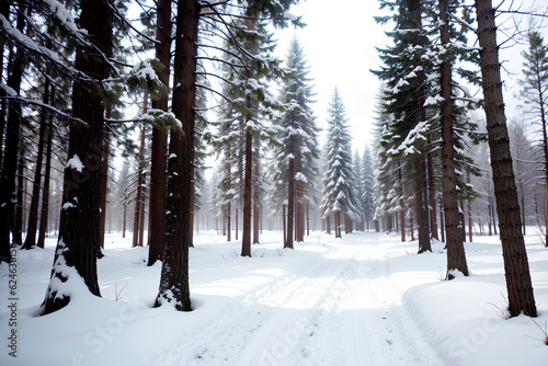 Realistic photo landscape of winter snow forest © BabyQ