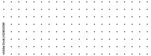 Black dot grid on white background. Notebook page template. Bullet journal texture. Star shaped points seamless pattern. School or office paper background. Vector graphic illustration