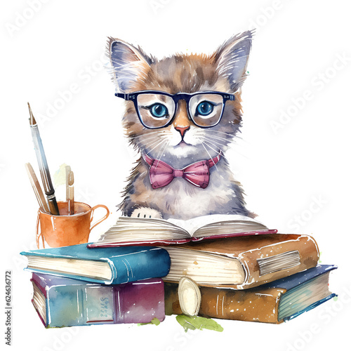Cat Back to School Watercolor