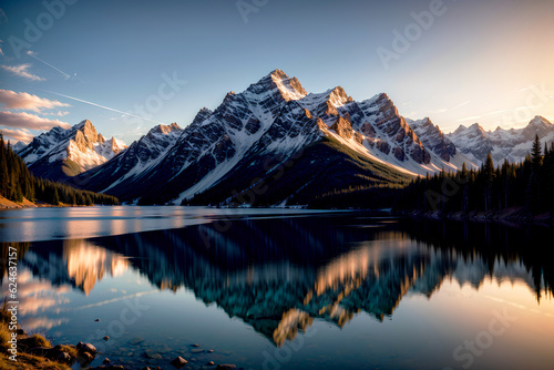 Realistic photo majestic landscape of mountain lake with perfect reflection © BabyQ