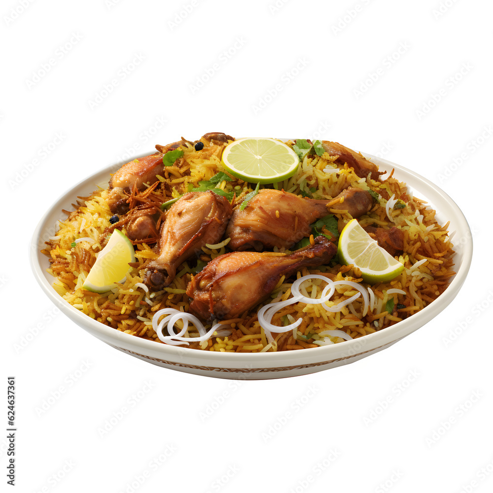 Fried chicken with rice on a plate without background Fried chicken with rice on a plate without background