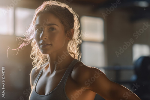 Portrait of beautiful woman working out at gym, running on treadmill and doing fitness exercises. healthy concept