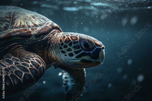 A scene of turtle diving in the ocean depths. Generative AI