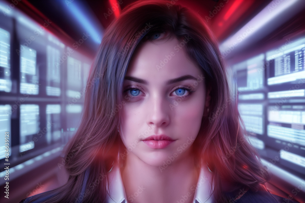 beautiful brunette, redhead, and blonde woman in a high-tech server room, embodying innovation and technological advancement beautiful brunette, redhead, and blonde woman in a high-tech server room, embodying innovation and technological advancement