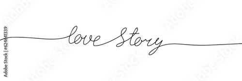 Love story words - continuous one line with word. Minimalistic drawing of phrase. Vector illustration.