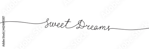 Sweet dreams words - continuous one line with word. Minimalistic drawing of phrase. Vector illustration.