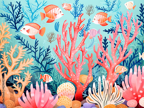 Underwater background with corals and tropical fish. Vector illustration.AI Generated