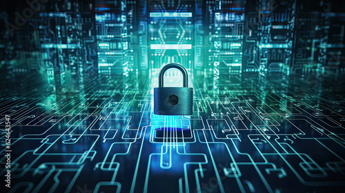 cybersecurity measures and concepts, such as encryption, firewalls, or biometric authentication, to highlight the importance of online security. AI generative