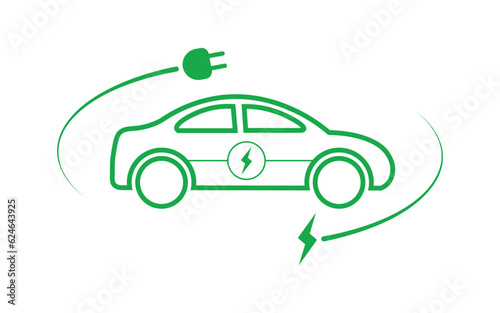 Electric car vector illustration with electric plug and lightning symbol. Eco friendly electric vehicle concept.