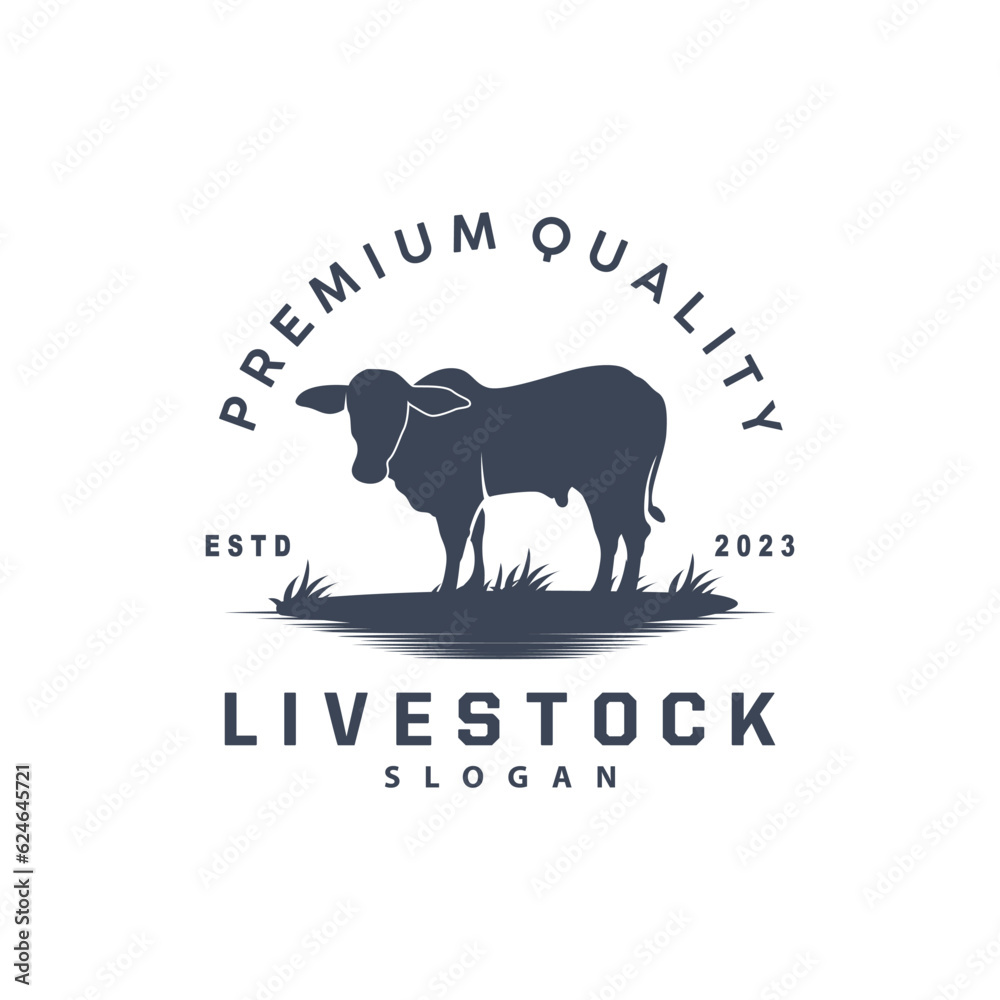 Livestock Logo, Fram Garden Design, Cow Logo Vector Badge Longhorn Bull Cattle Vintage Label Template