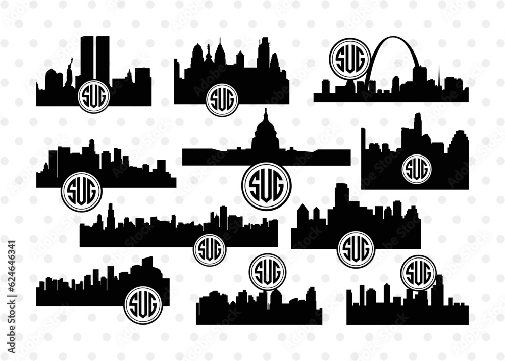 Cities Of USA Circle Monogram, USA City Svg, New York Svg, Chicago, Los Angeles, USA City Circle Monogram Bundle, SB00022