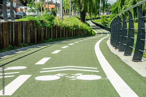 New cyclist paths built in the modern city for ecological bicycle transport, Sibiu, Romania photo