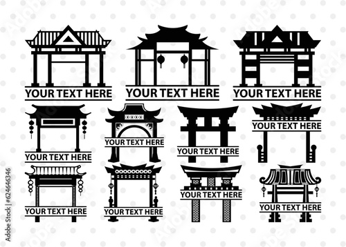 Chinese Gate Split Monogram, Chinese Gate SVG, Chinese Svg, Torii Gate Svg, Gate Svg, Chinese Gate Split Monogram Bundle, SB00021
