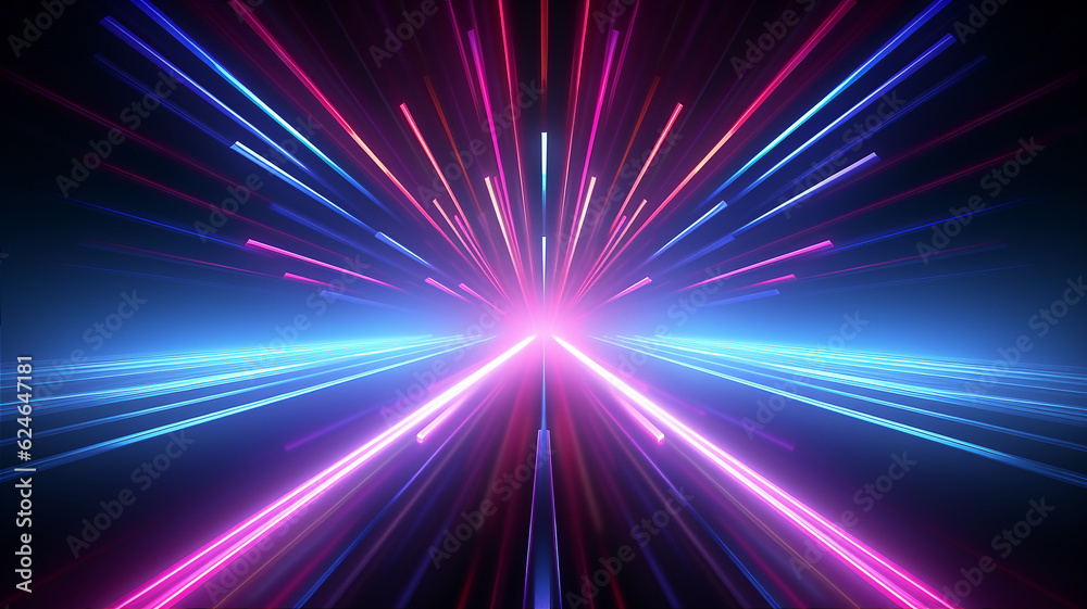 Neon light speed tunnel background. Generative AI Neon light speed tunnel background. Generative AI