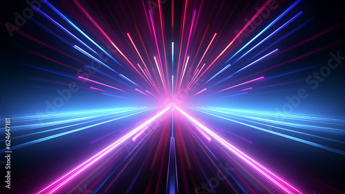 Neon light speed tunnel background. Generative AI