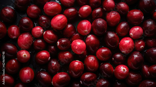 Heap of fresh  ripe cranberries with waterdrops