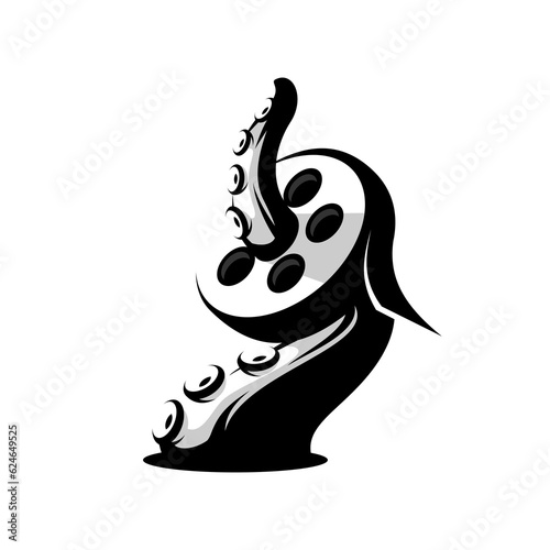 vector octopus tentacles carrying film roll, animal and cinema vector	