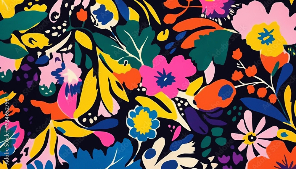 Magical abstract vibrant floral pattern, Generative AI