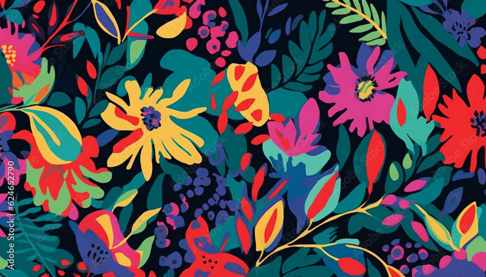 Magical abstract vibrant floral pattern, Generative AI