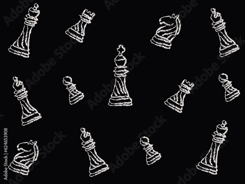 hand drawn chess Pieces Vector Seamless pattern.chess piece doodle chalk concept wallpapers