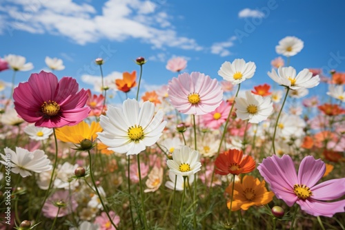 Blooming Flower Field Under A Clear Blue Sky, Generative AI © ManusiaIkan