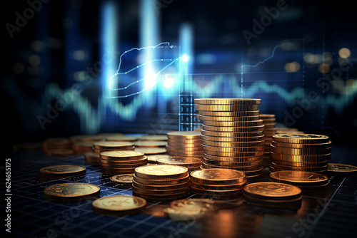 coin stack and financials graph background