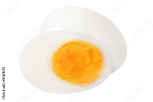 Whole and cut egg on isolated white background.