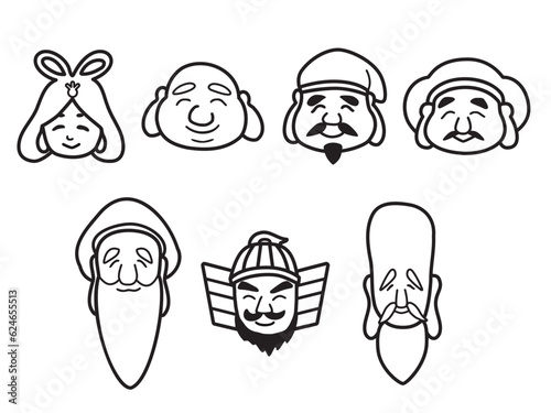 笑顔の七福神のイラストセット