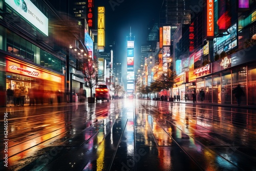 Bustling City Street At Night, Generative AI © ManusiaIkan