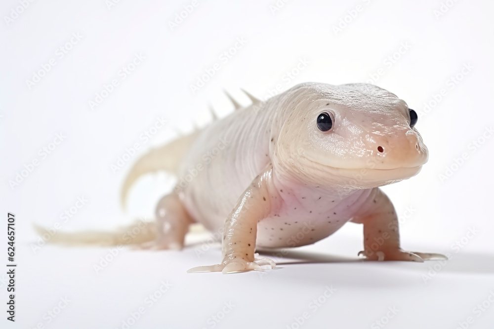 Fototapeta premium Cute axolotl on a white background. Generative AI.