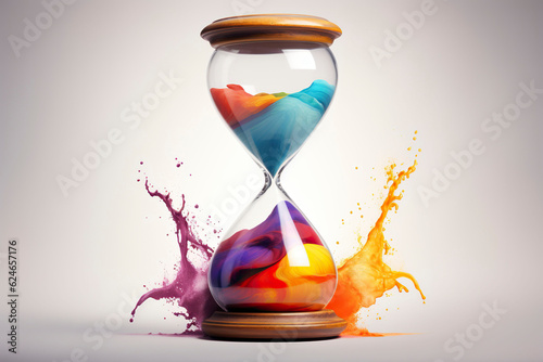 3D Hourglass in rainbow colors. Generative AI. photo