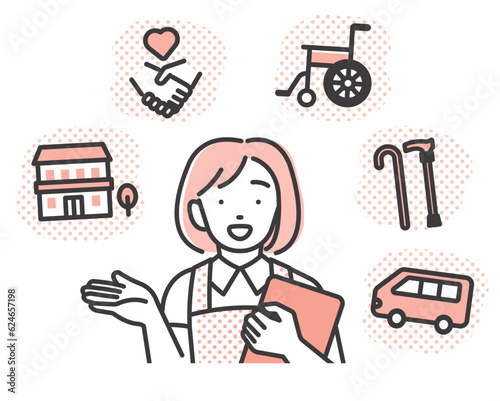 老人ホームを案内する介護士のベクターイラスト素材