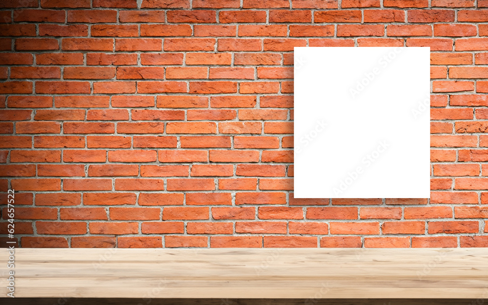 Wooden board empty table background. brick wall loft Wooden board empty table background. brick wall loft