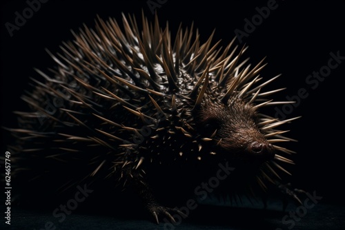 A spiky creature on black. Generative AI © Sofia