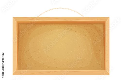 Cork board in wooden frame empty in cartoon style isolated on white background. Space for schedule, tasks and memeory pages. 