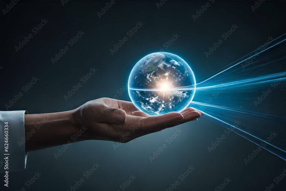 hand holding earth globe with light Generator by using AI Technology hand holding earth globe with light Generator by using AI Technology