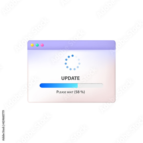 3d window icon of software update process. Download and install a new version of the system.