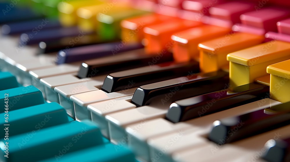 piano keys spectrum multicolored. Generative AI piano keys spectrum multicolored. Generative AI