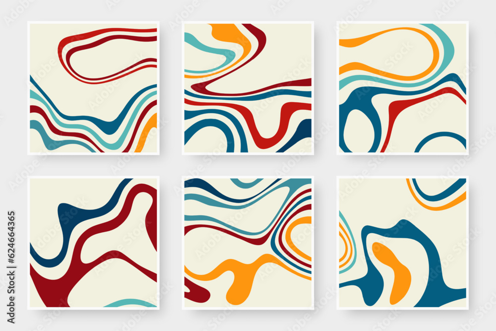 Obraz premium Abstract multicolored waves on a colored background, backgrounds collection. Liquid art texture set.