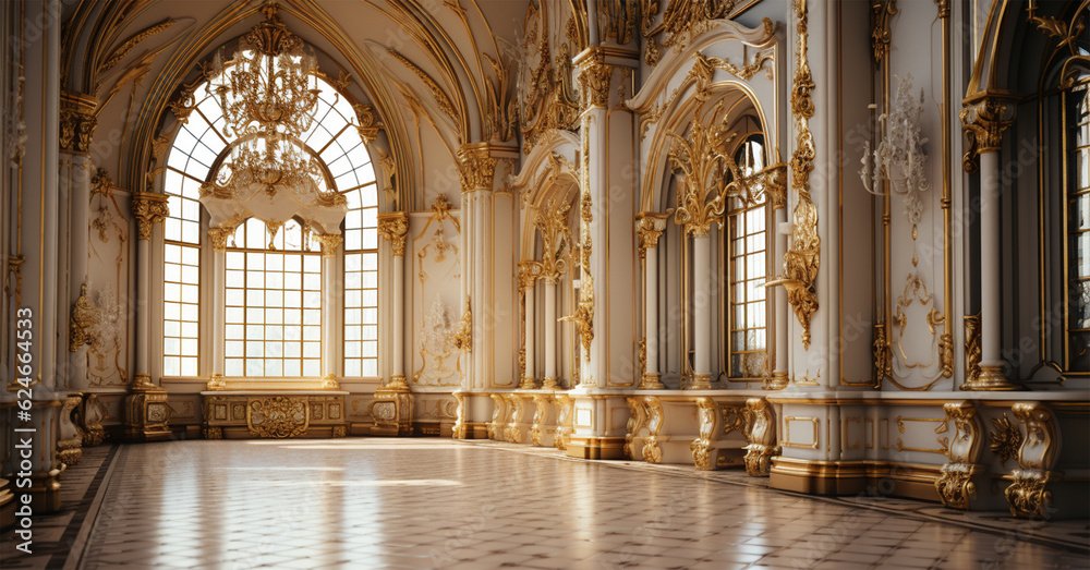 A classic extravagant European-style palace room with gold decorations
