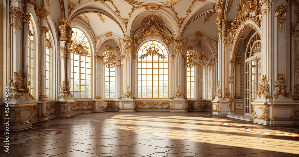 A classic extravagant European-style palace room with gold decorations