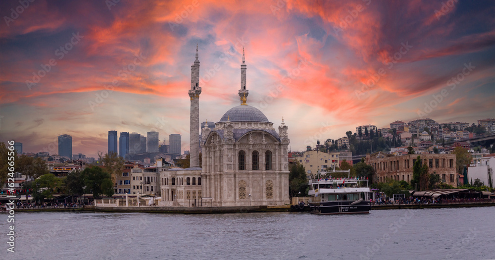 Historical Ortakoy mosque and district